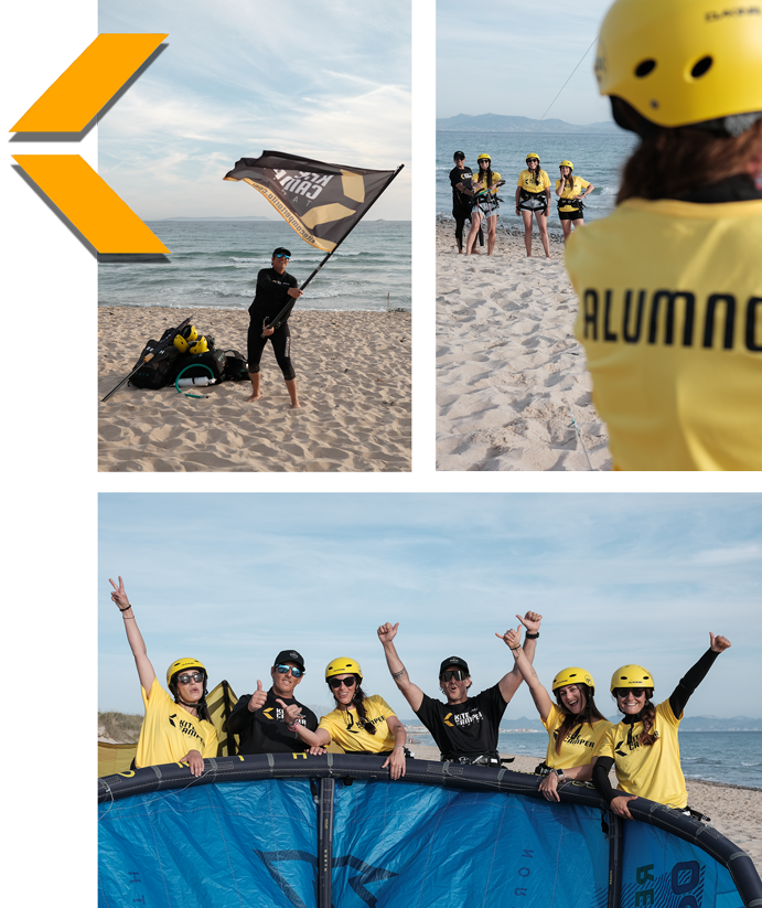 Alumnos disfrutando en una clase de kitesurf de kitecamper