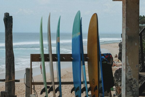 Tablas de surf en la playa